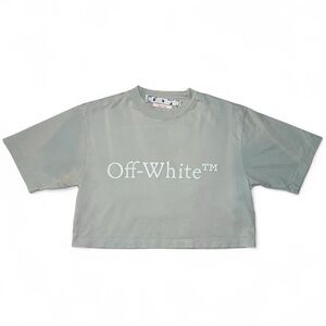 Authentic Off-White Pale Blue Acid Wash Cropped Tee